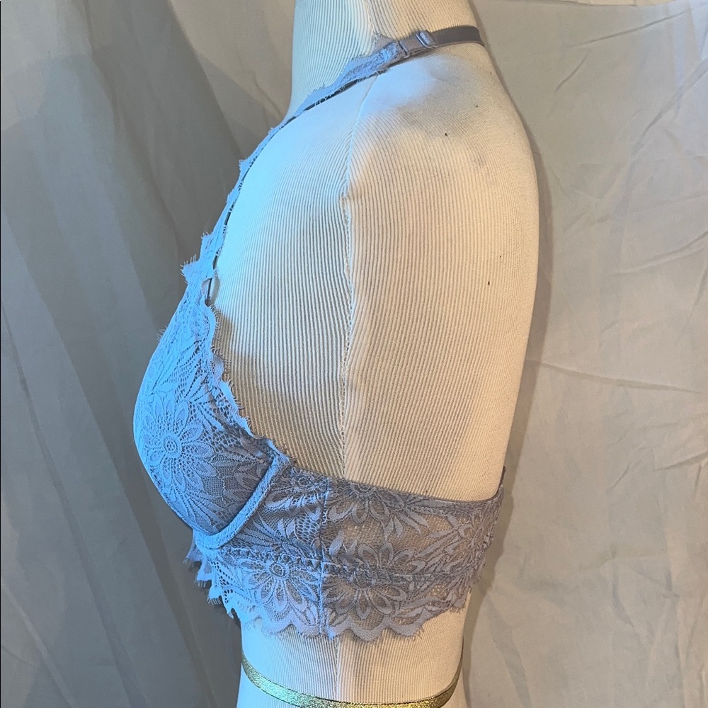 PINK Victoria's Secret Light Grey Lace Wired Halter Bralette - Picture 4 of 15